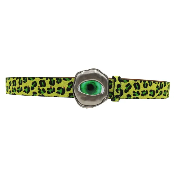 Design Leopard Print Suede Belt with Eye Buckle Accessory - 17