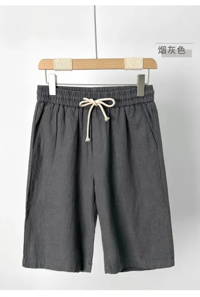 Design Drawstring Waist Linen-Blend Shorts Navy - 9