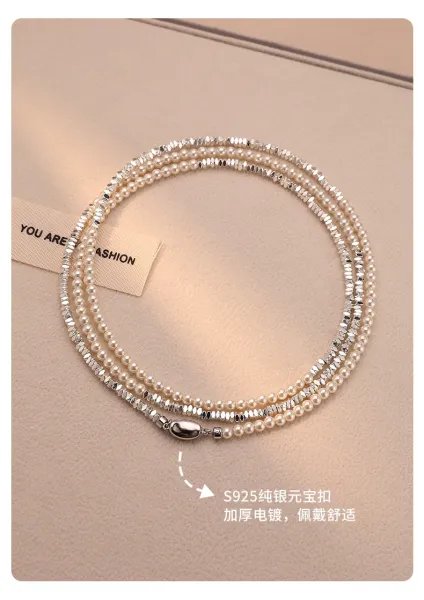 Design Pearl Chain Necklace with Magnetic, Yuanbao, and PAT Clasps Silver Jewelry - 4