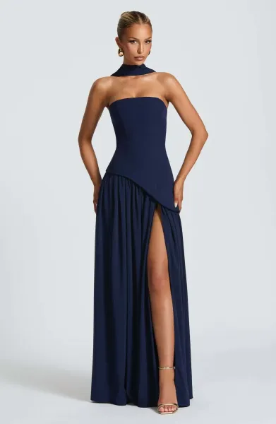 Design Olive Green Asymmetrical Halter Gown Dress.formal Dress - 36