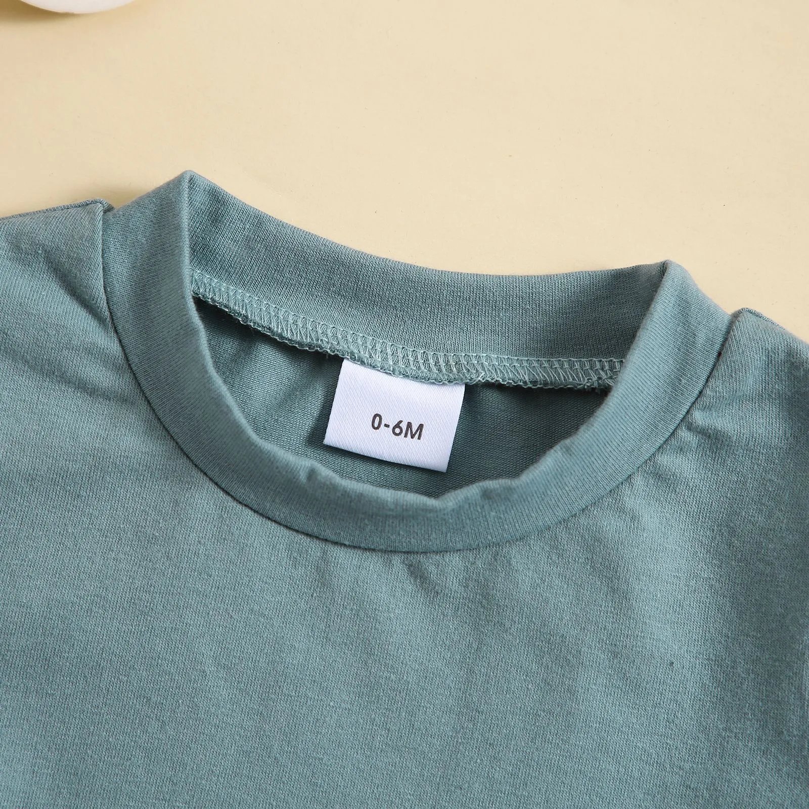 Design Solid Sage Green Baby Set: Short-Sleeve T-Shirt + Drawstring Shorts - 14