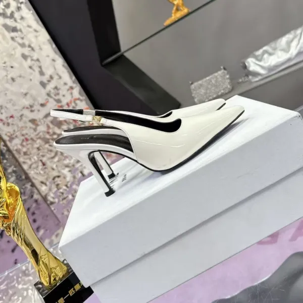 Design Black Patent Leather Pointed-Toe Slingback Stilettos - 8