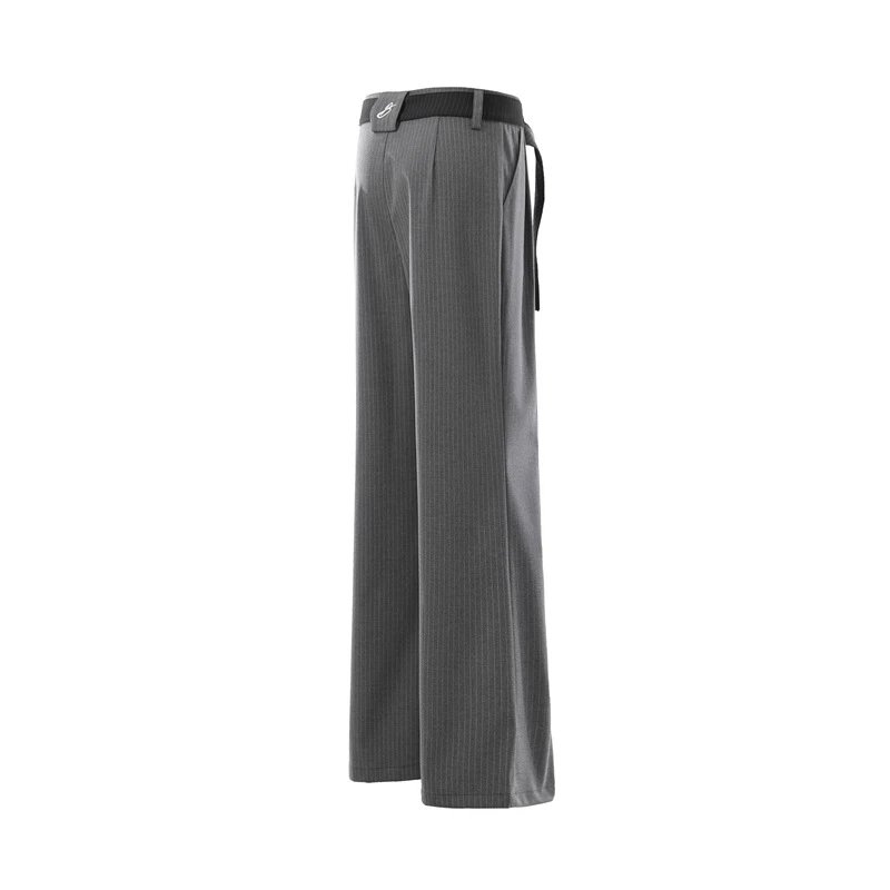Design Cropped T-Shirt Beige + Pleated Wide-Leg Pants Gray with Belt - 18