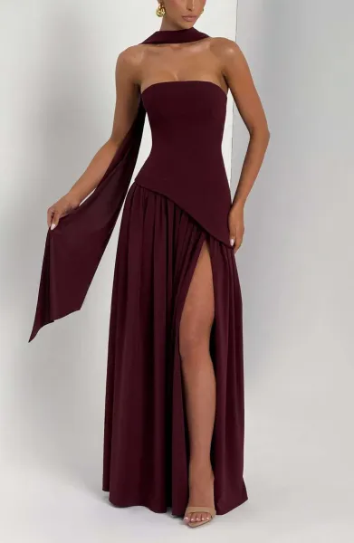 Design Olive Green Asymmetrical Halter Gown Dress.formal Dress - 42