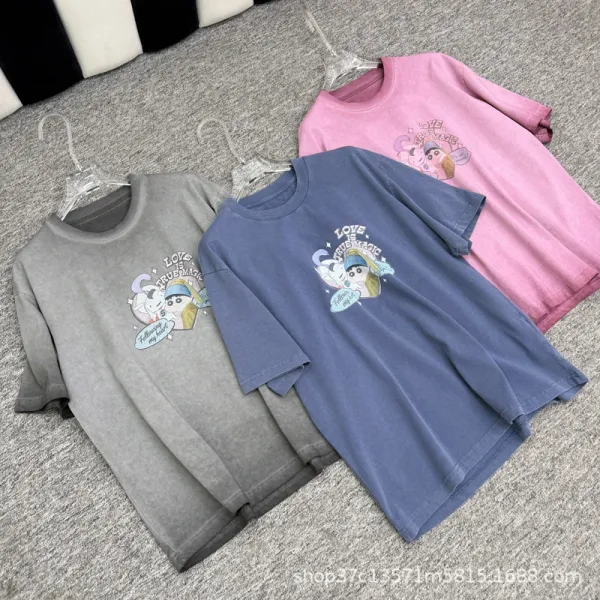 Design Cartoon Print Oversized T-Shirt Navy - 4