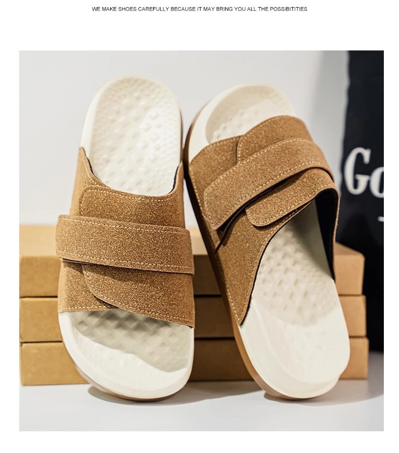 Design Two-Strap Slide Sandals Beige and Black Slippers - 13