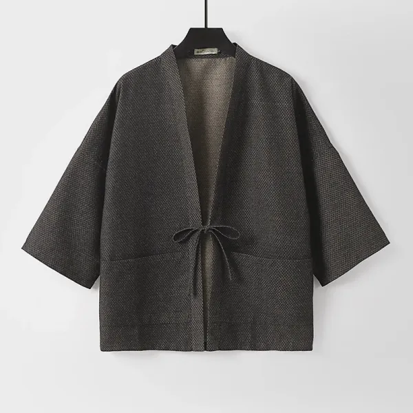 Design Kimono-Style Open Front Jacket Black Outerwear - 5