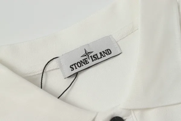 Stone Island Logo Patch Polo White Polo Shirt - 5