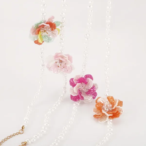 Design Floral Resin Crystal Stud Earrings Orange and Cream Jewelry - 30