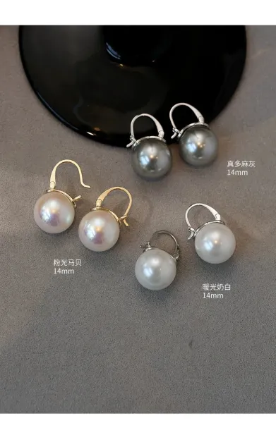 Design Pearl Hoop Earrings Silver White Jewelry - 4