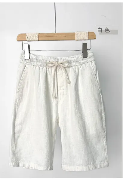 Design Drawstring Waist Linen-Blend Shorts Navy - 10