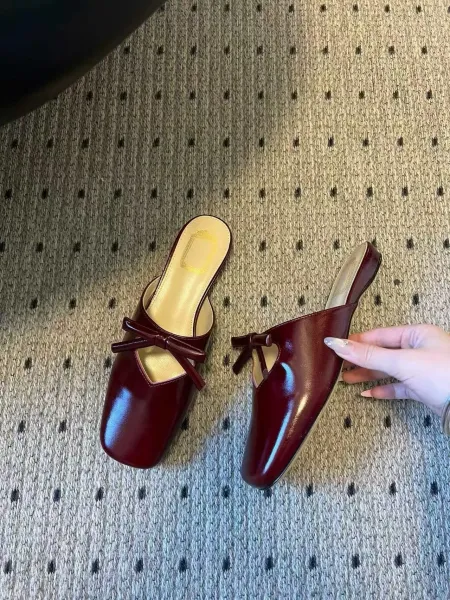 Design Black Bow-Embellished Square-Toe Mules Slippers - 14