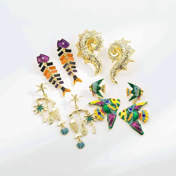 Design Fish Charm Drop Earrings Gold Silver Multicolor Jewelry - 41