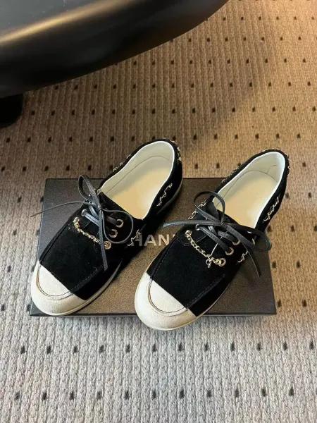 Chanel Boat Shoes Light Blue Suede Two-Tone with Chain Detail - 13