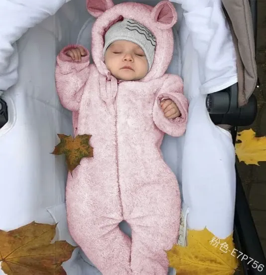 Design Purple Bear-Eared Fleece Romper with Beanie Hat Set Sleepwear - 10