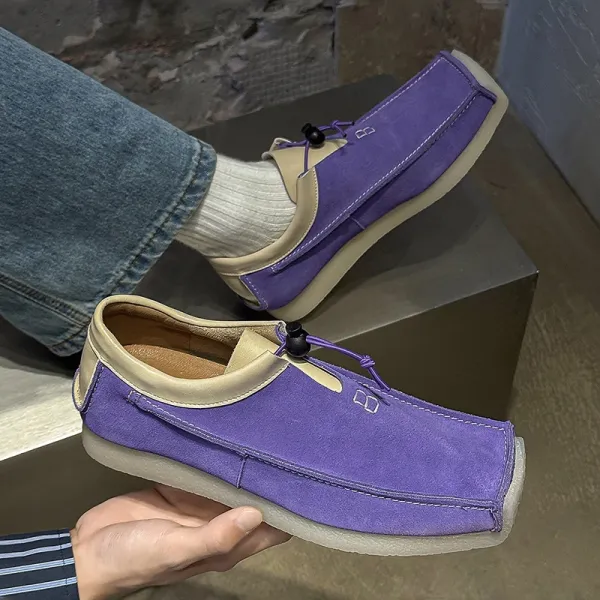 Design Suede Loafer with Drawstring Closure Purple Casual Shoes - 1