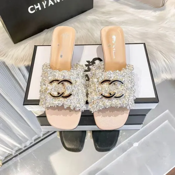 Chanel Pearl-Embellished Mule Slide White Shoes Sandals - 9