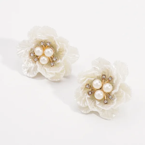Design Floral Resin Crystal Stud Earrings Orange and Cream Jewelry - 54