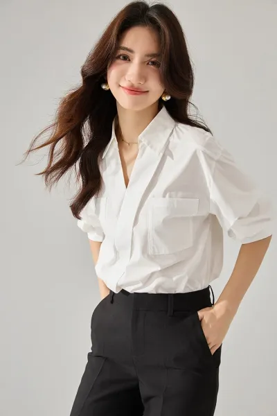 Design White Wrap Shirt Black Tailored Trousers with Pointed-Toe Slingbacks Clothing - 4