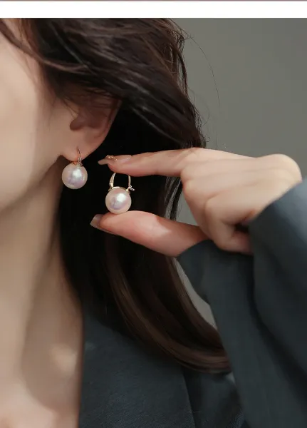 Design Pearl Hoop Earrings Silver White Jewelry - 18