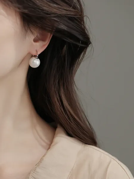 Design Pearl Hoop Earrings Silver White Jewelry - 20