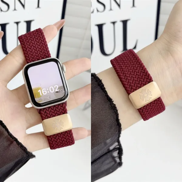 Design Apple Watch with Burgundy Woven Strap and Floral Engraved Buckle Accessory Smartwatches - 1