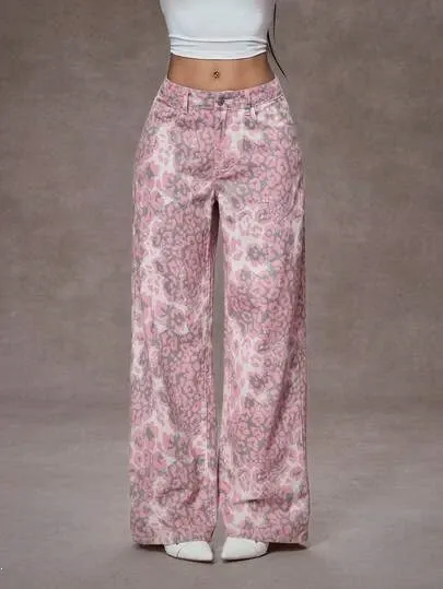 Design Pink Camo Print Wide-Leg Pants - 6