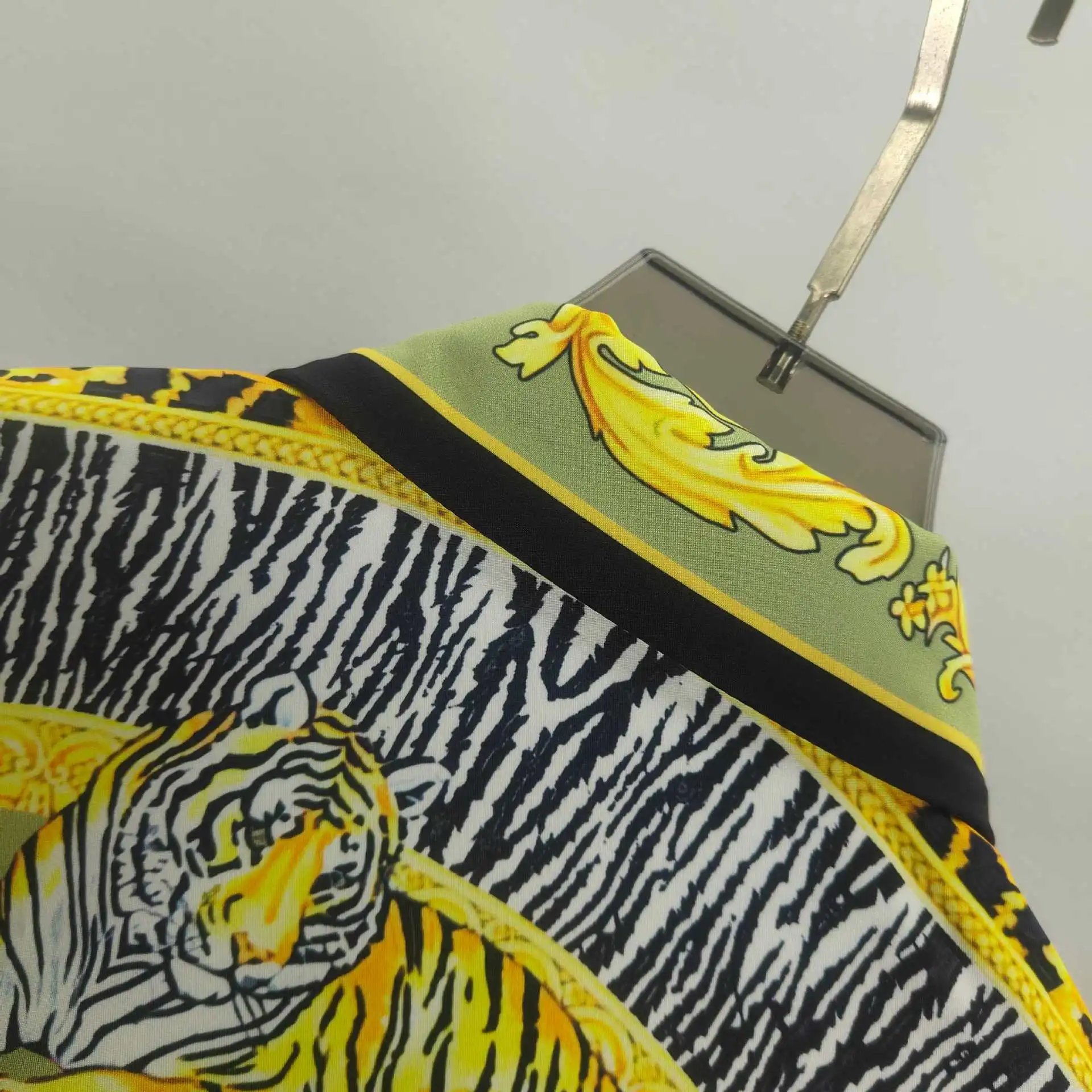 Versace Jungle Print Silk Shirt and Shorts Set Olive Green - 7