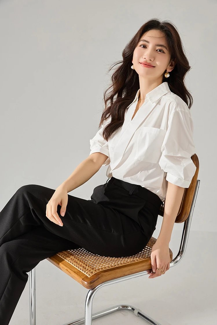 Design White Wrap Shirt Black Tailored Trousers with Pointed-Toe Slingbacks Clothing - 6