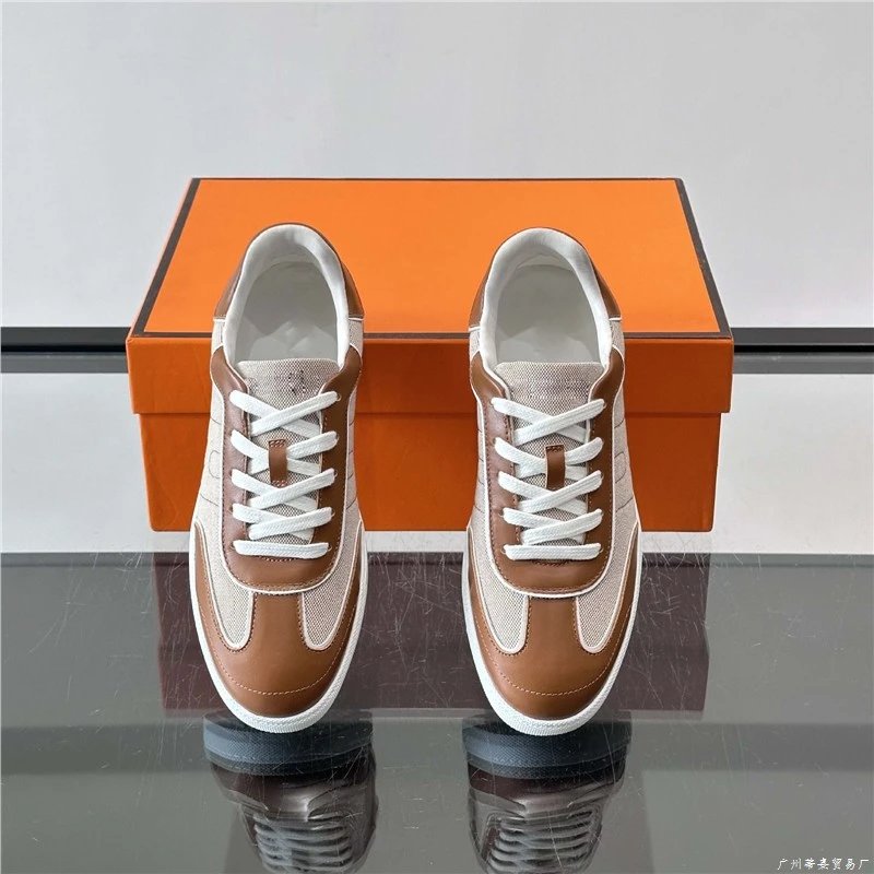 Hermès Sneaker Beige Brown Canvas Leather Low Top