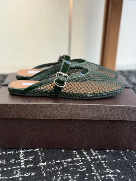 Maison Margiela Tabi Mule Mesh Green Patent Leather Slippers - 1