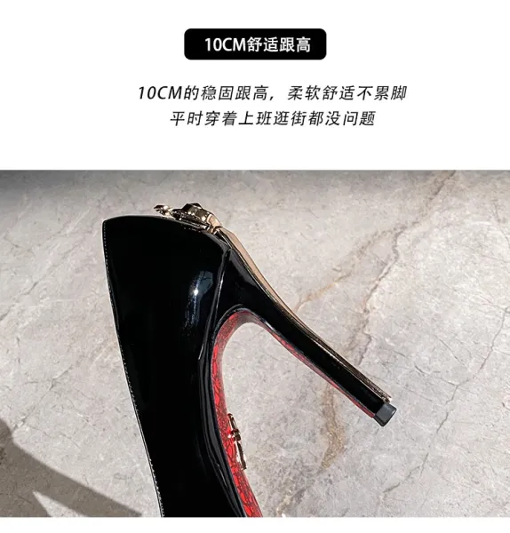 Design Stiletto Heels with Gold Sword Accent Black Heels - 8