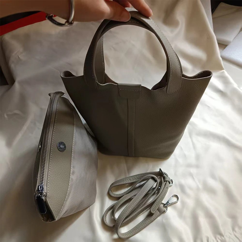 Leather Mini Tote Bag Gray Structured Handbag