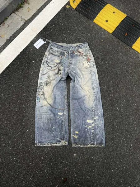 Denim Tears Distressed Print Wide-Leg Jeans Multicolor - 8