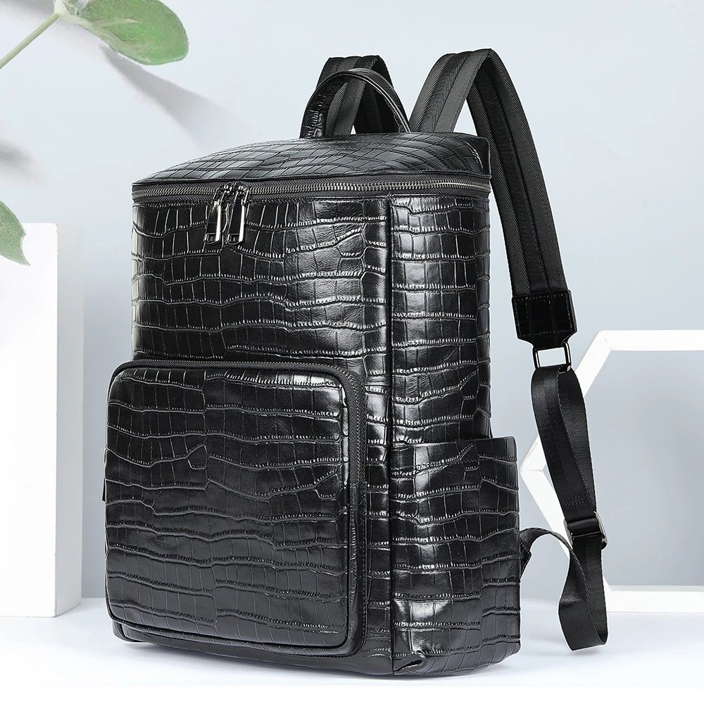 真皮男士商务旅行双肩背包学院书包15寸电脑背包leather backpack