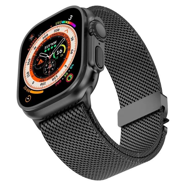 Apple Milanese Loop Watch Band Black and Silver Smartwatch Strap Smartwatches - 22