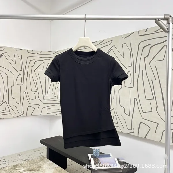 Design Asymmetrical Hem Black T-Shirt - 1