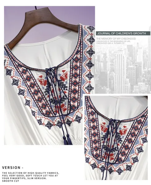 Design Boho Embroidered Lace Trim Tunic Top in Deep Purple Tops - 10