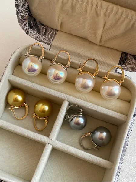 Design Pearl Hoop Earrings Silver White Jewelry - 24