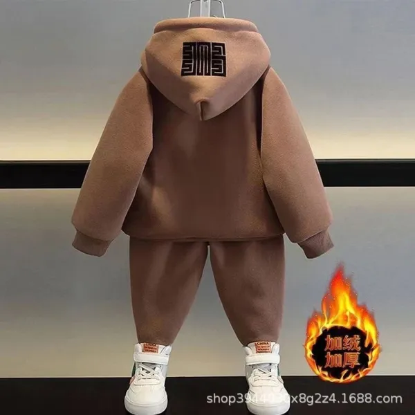 Design Graphic Hoodie and Sweatpants Set Beige Kids Tracksuit - 9