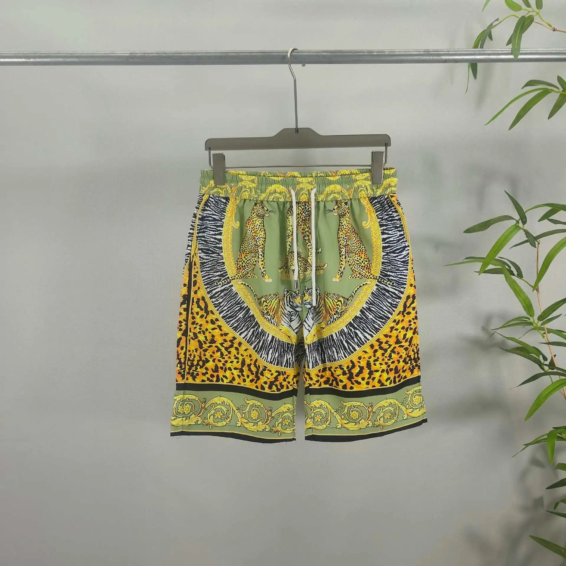 Versace Jungle Print Silk Shirt and Shorts Set Olive Green - 12