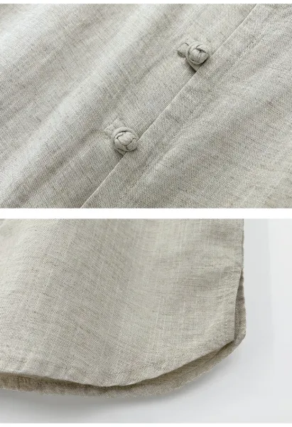 Design Mandarin Collar Linen Shirt Beige Tops.shirt - 13