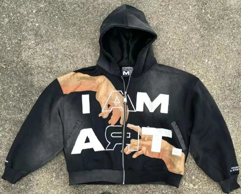 Design Eternal Art I Am Art Cropped Zip-Up Hoodie Black Hoodie - 3