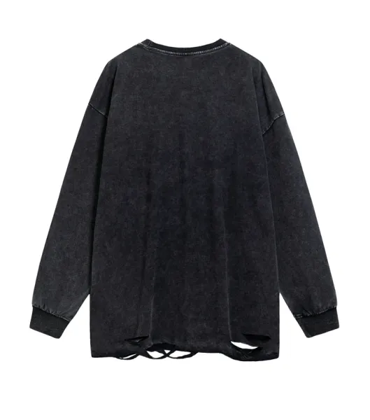 Design Distressed Gothic Angel Graphic Sweatshirt Black Sweater - 11