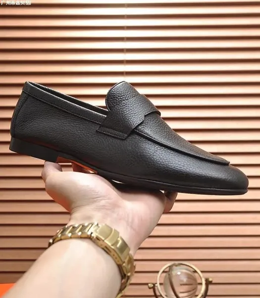 Design Pebbled Leather Penny Loafers Black Casual Shoes - 8