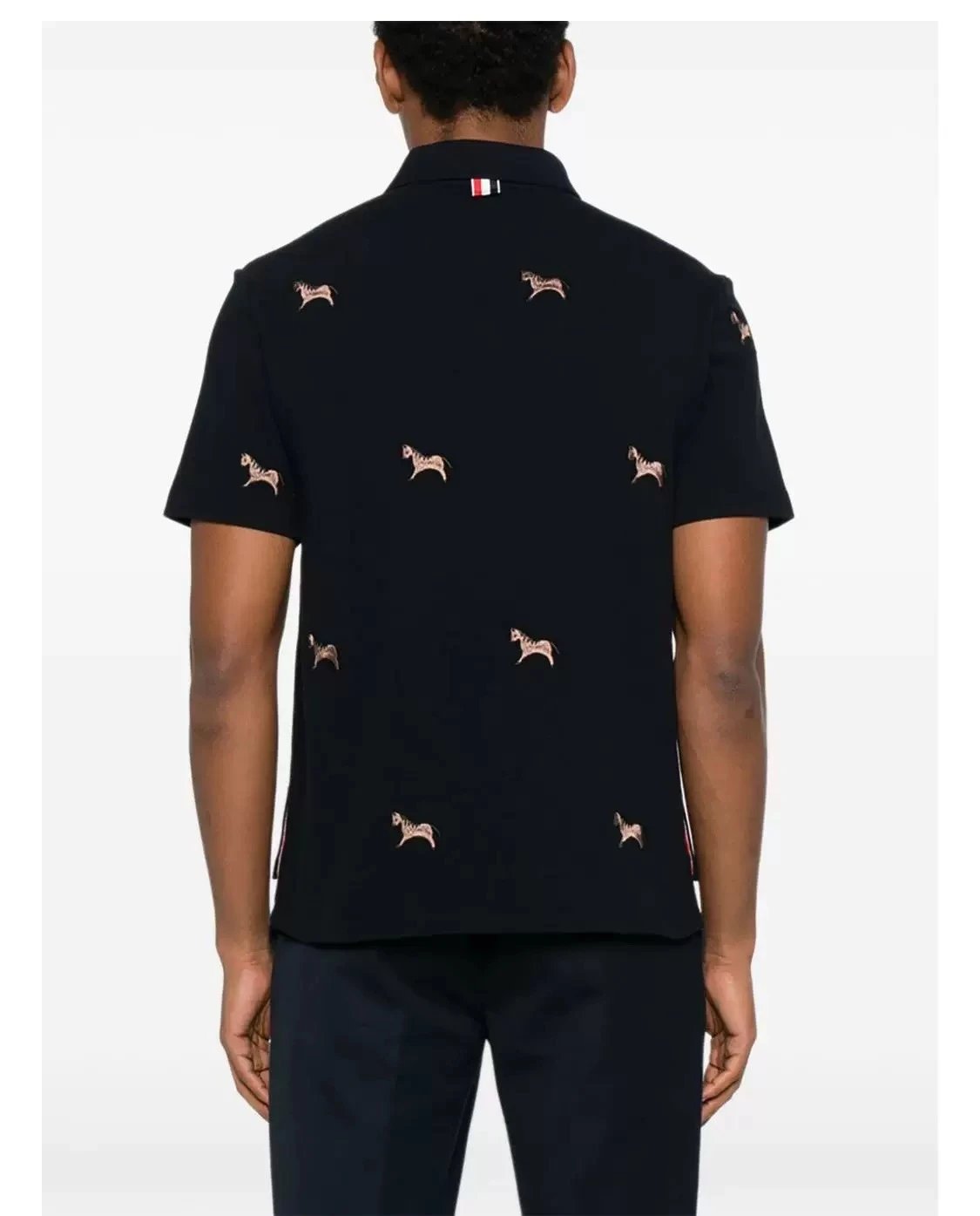 Thom Browne Horse-Embroidered Gray Piqué Polo Polo Shirt - 8