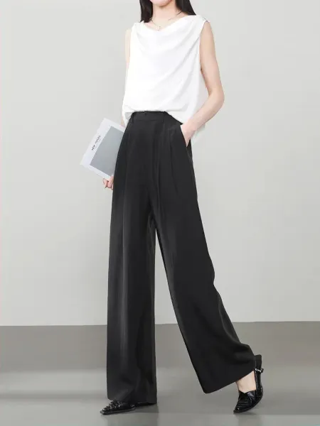 Design Wide-Leg Linen Blend Trousers Beige Pants - 22