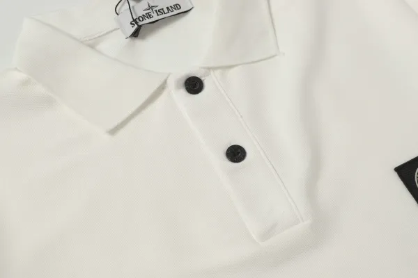 Stone Island Logo Patch Polo White Polo Shirt - 3
