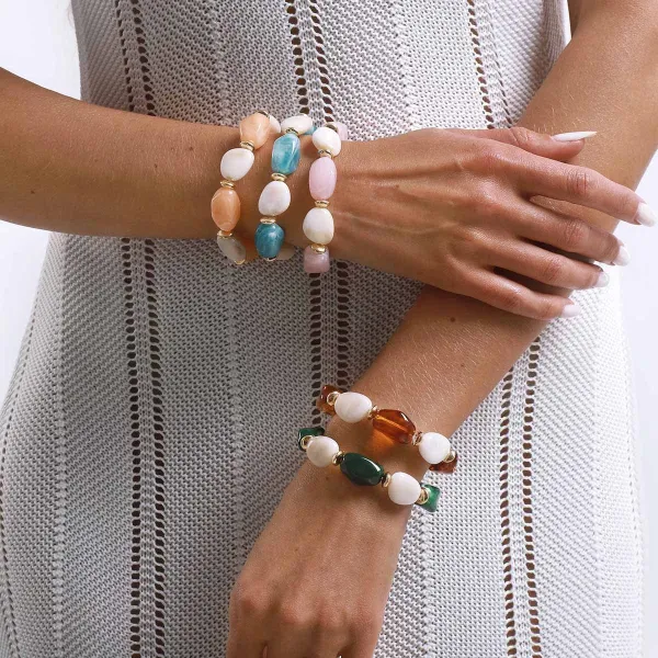 Design Studded Two-Tone Cuff Bracelet Gold Silver Jewelry - 30