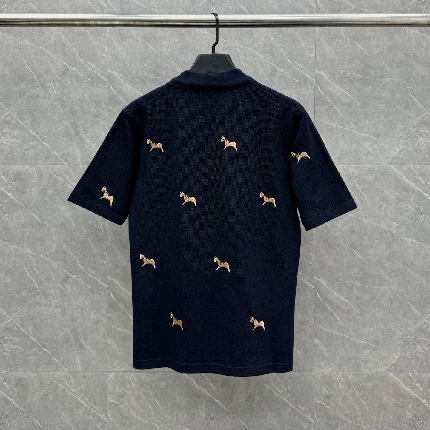 Thom Browne Horse-Embroidered Gray Piqué Polo Polo Shirt - 13